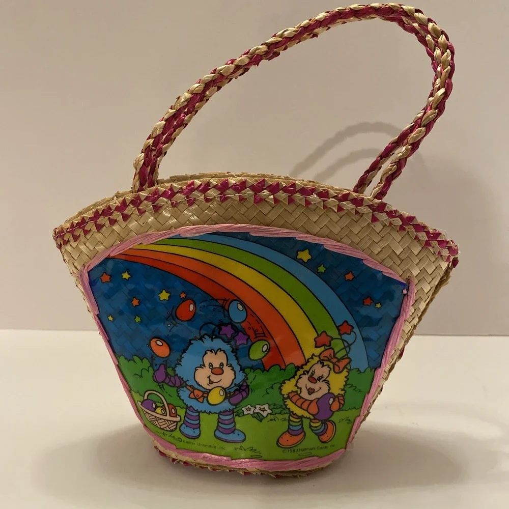 Vintage 1983 Hallmark Cards Rainbow Brite Twink Easter Woven Rattan Basket Purse